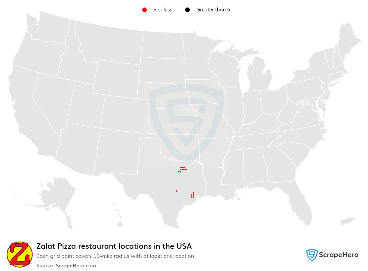 Map of Zalat Pizza restaurants in the United States