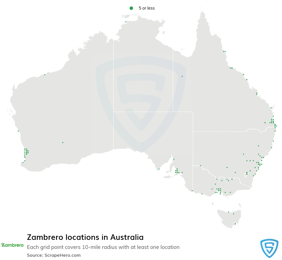 Map of Zambrero stores in Australia
