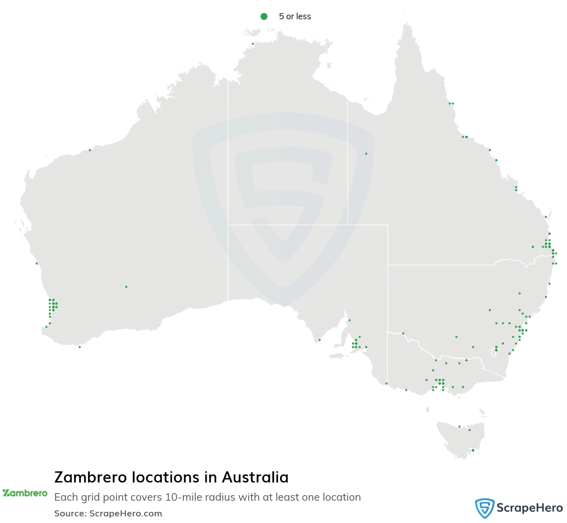 Map of Zambrero restaurants in Australia