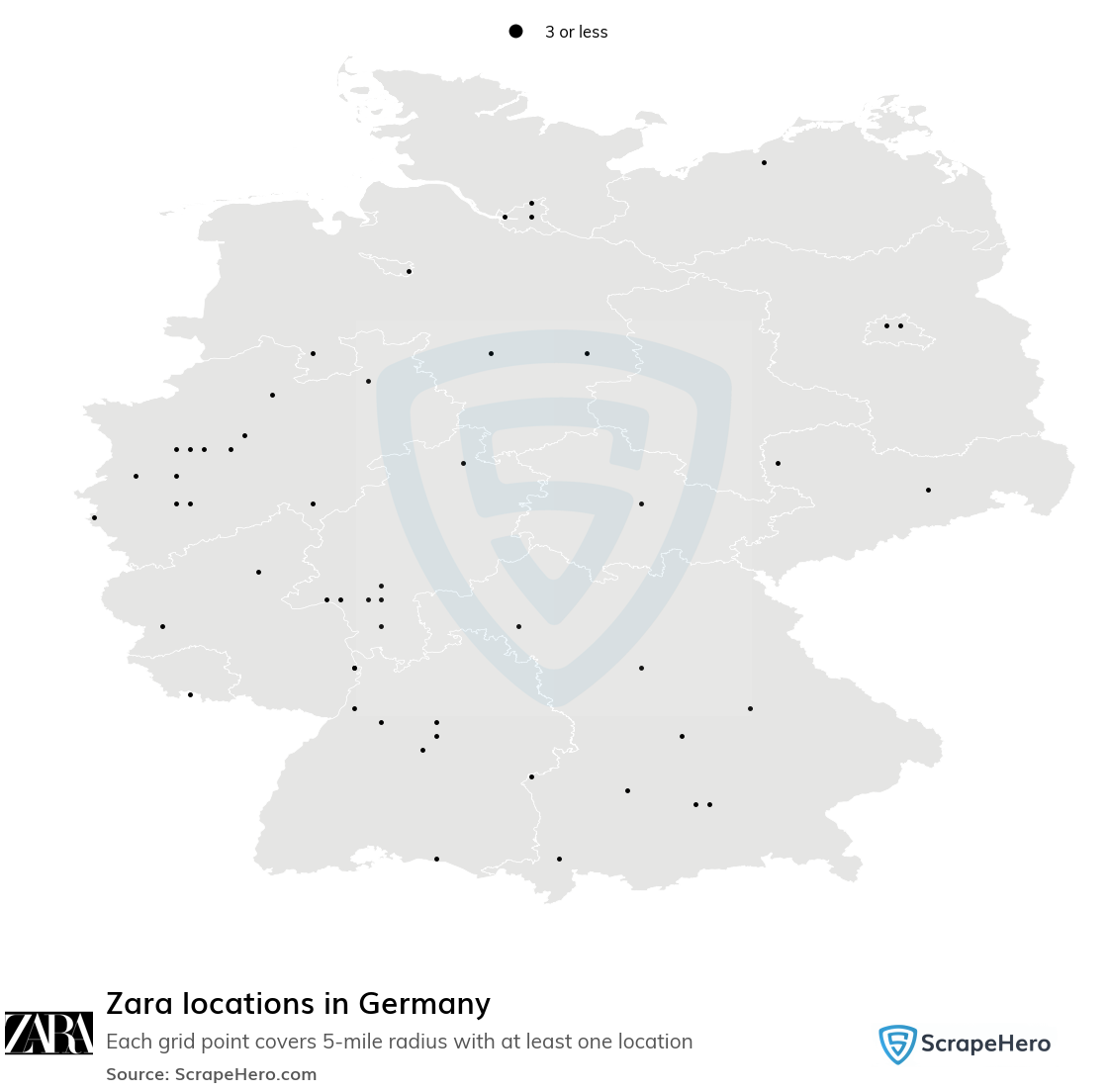 Map of Zara stores in Germany