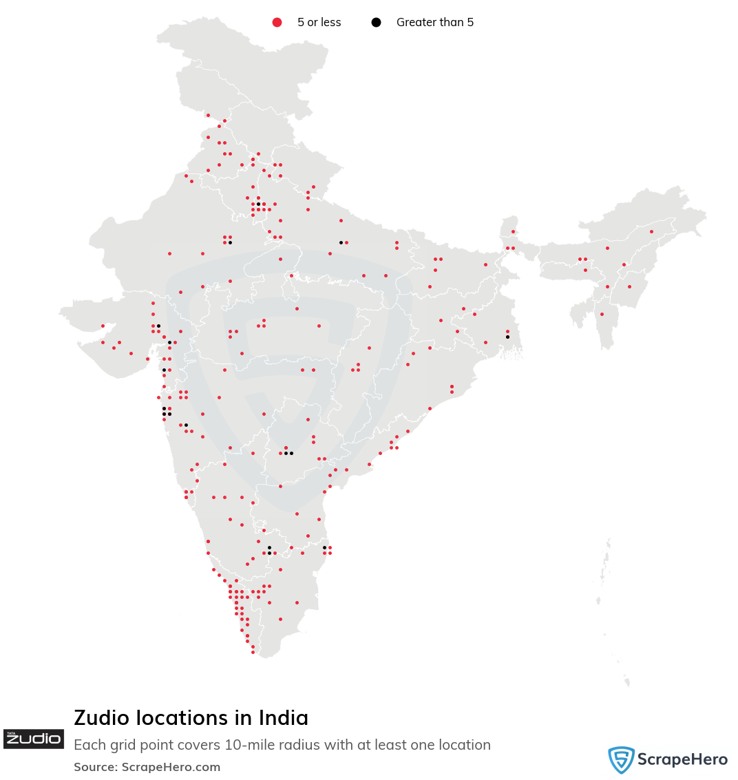 Map of Zudio locations in India