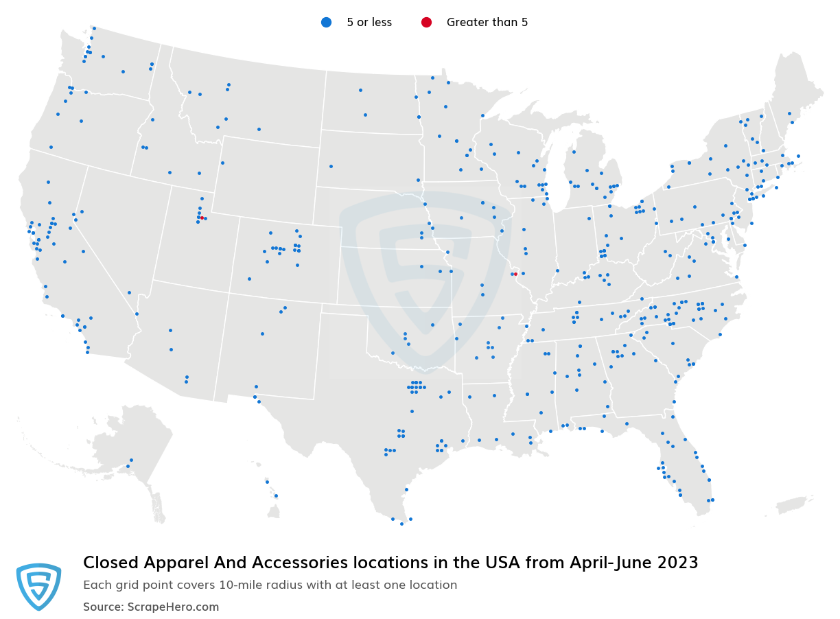 Apparel & Accessories Closings from April to June 2023,