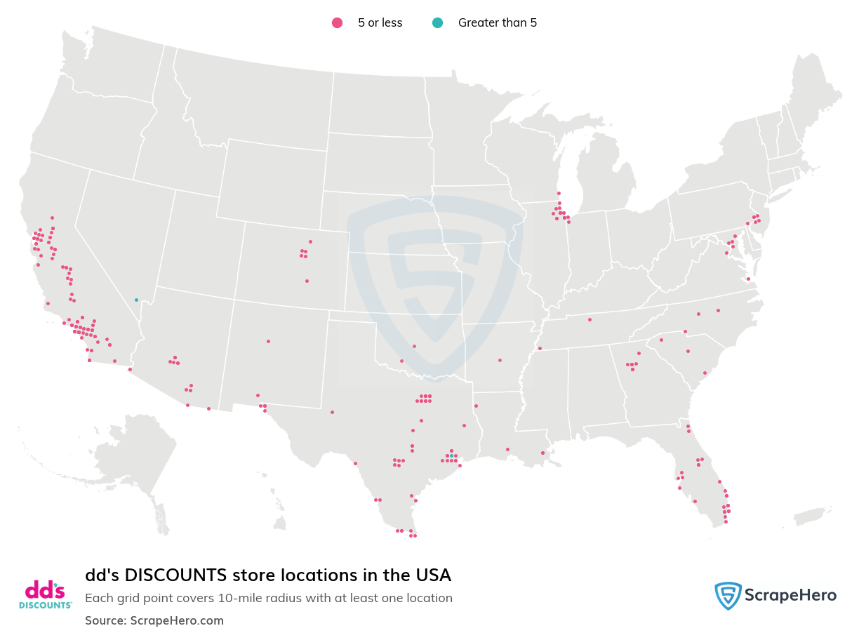 Map of dd's DISCOUNTS stores in the United States