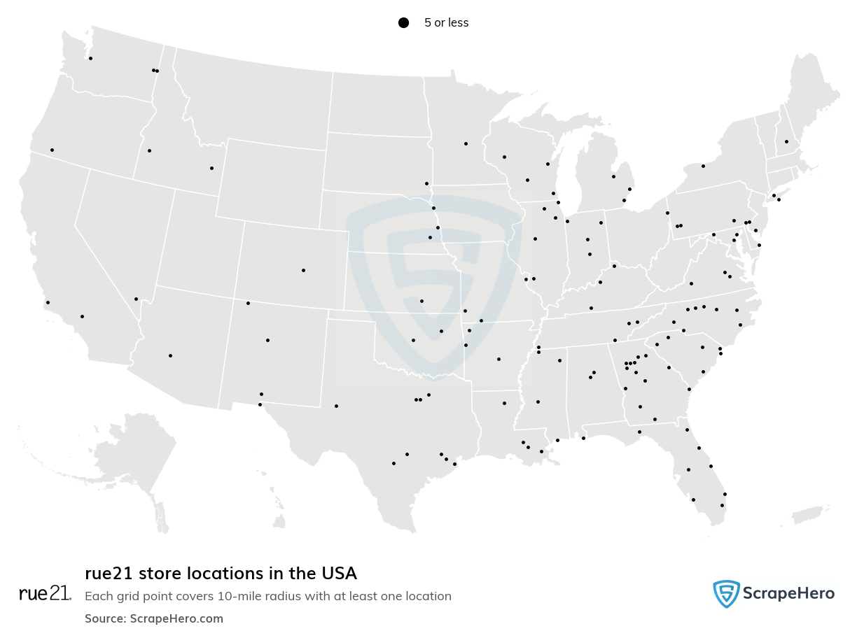 Map of rue21 stores in the United States