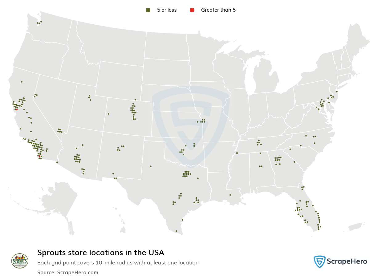 Map of  locations in the United States in 2024