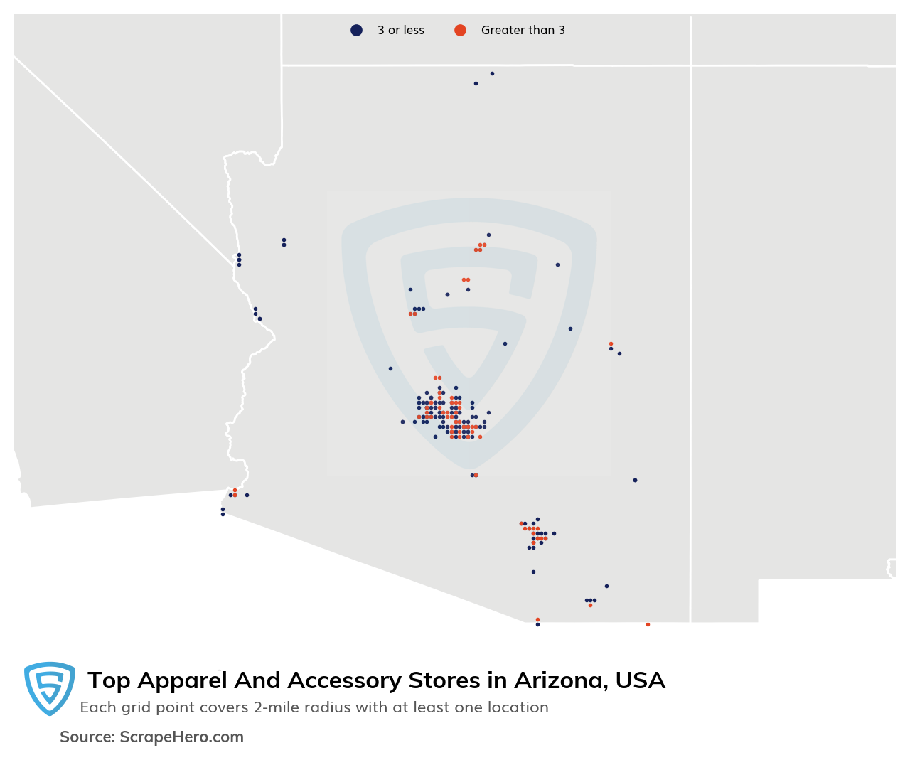 Map of 10 Largest apparel & accessory stores in Arizona in 2023 Based on Locations