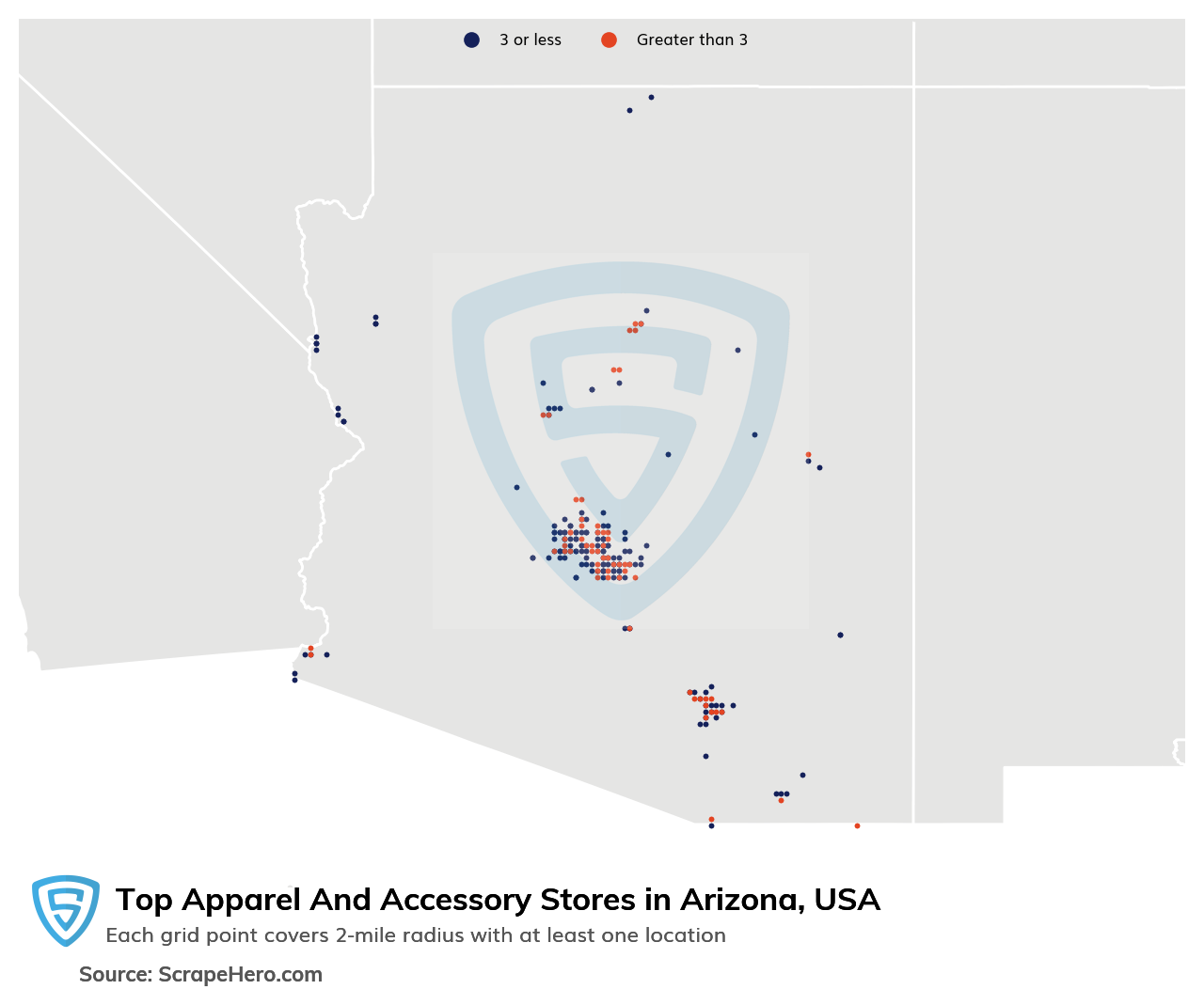 Map of top apparel & accessory stores in Arizona in 2023
