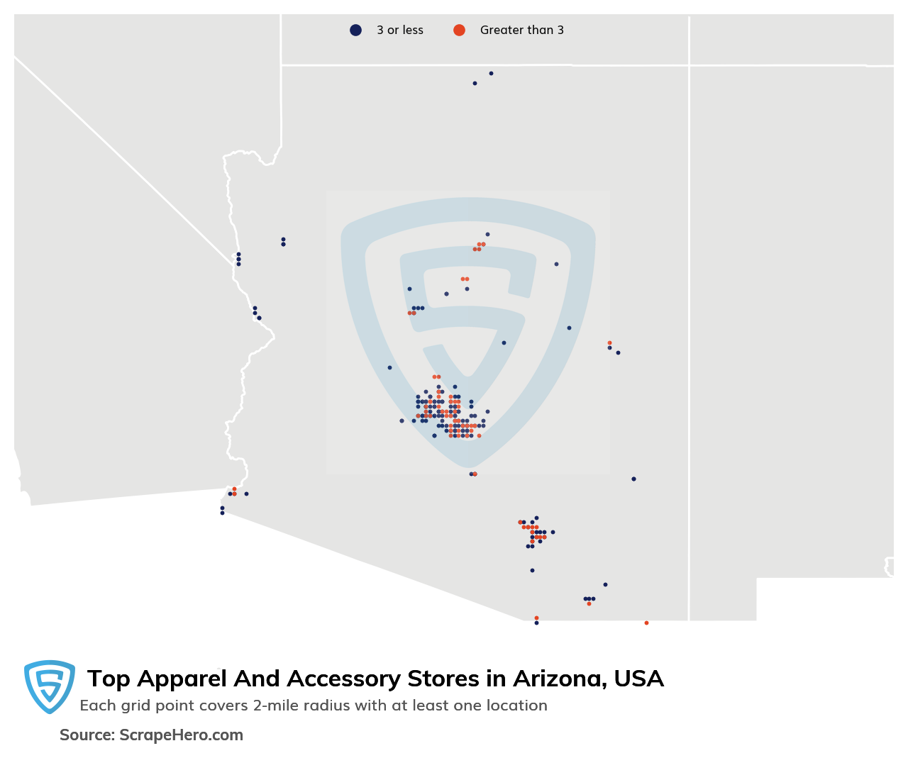 Map of top apparel & accessory stores in Arizona in 2024