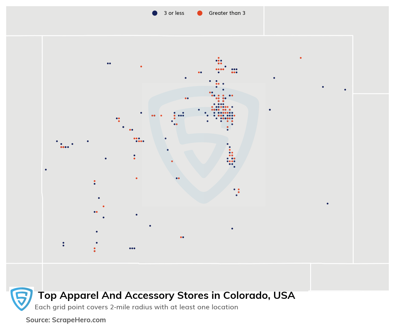 Map of 10 Largest apparel & accessory stores in Colorado in 2023 Based on Locations