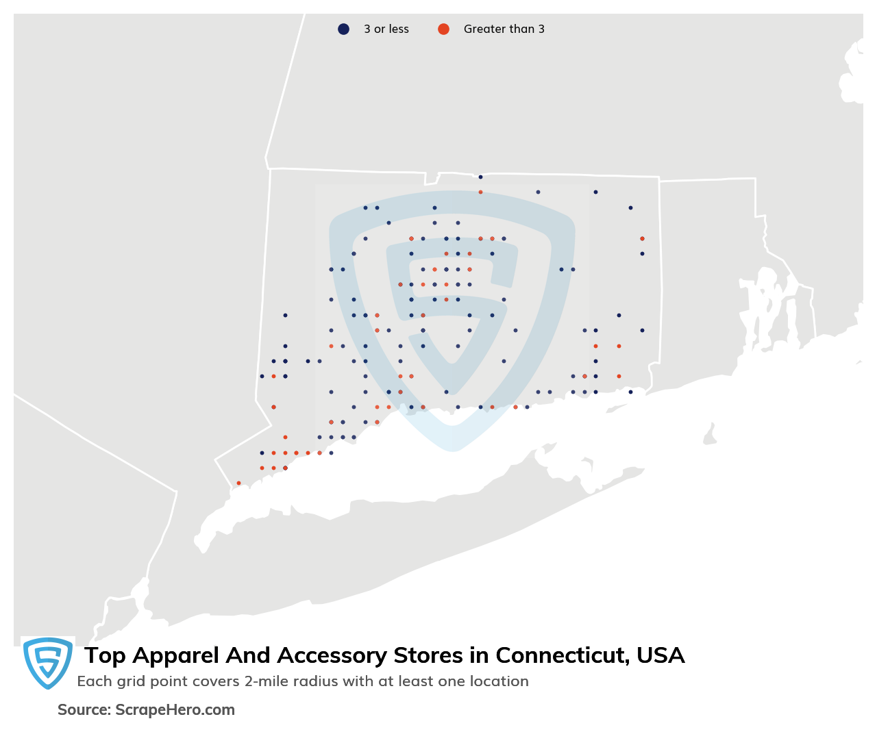 Map of top apparel & accessory stores in Connecticut in 2024