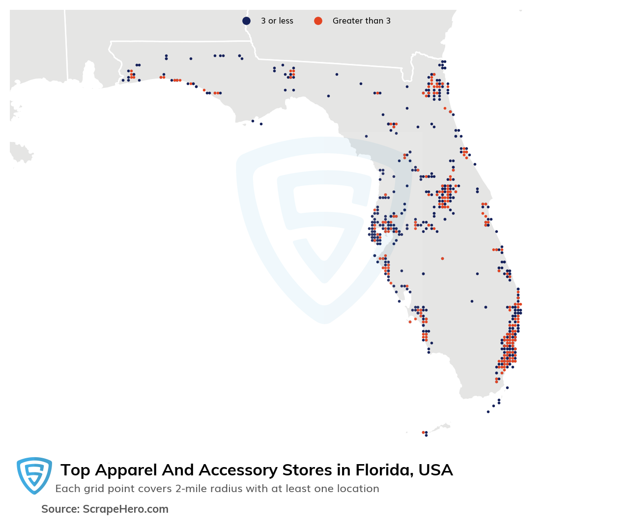 Map of 10 Largest Apparel & Accessory Stores in Florida in 2022 Based on Locations
