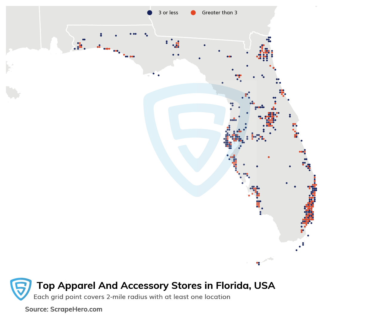 Map of top apparel & accessory stores in Florida in 2022