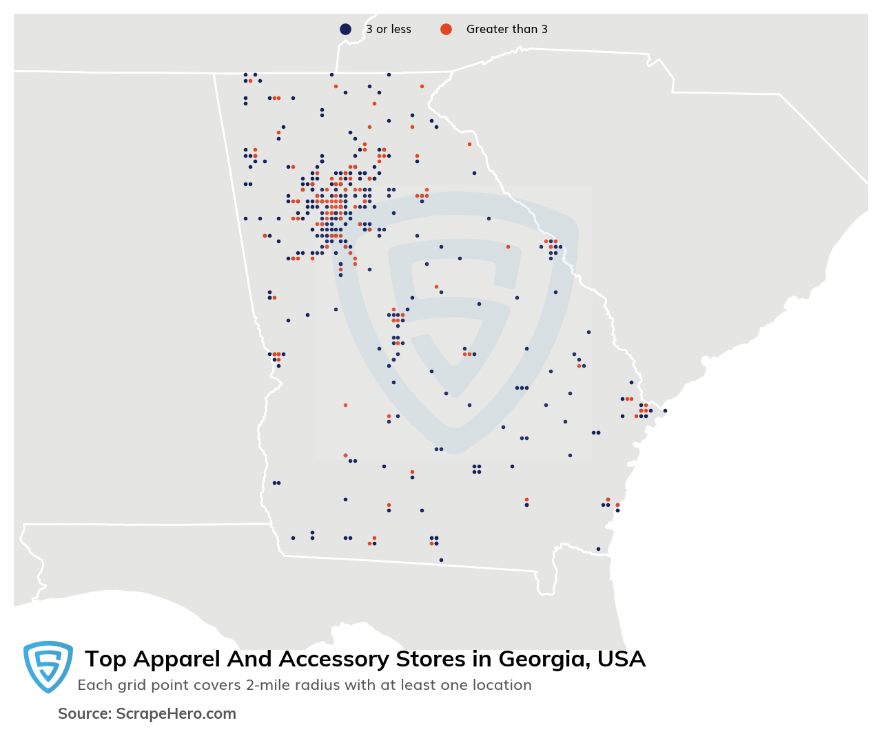 Map of 10 Largest apparel & accessory stores in Georgia in 2023 Based on Locations