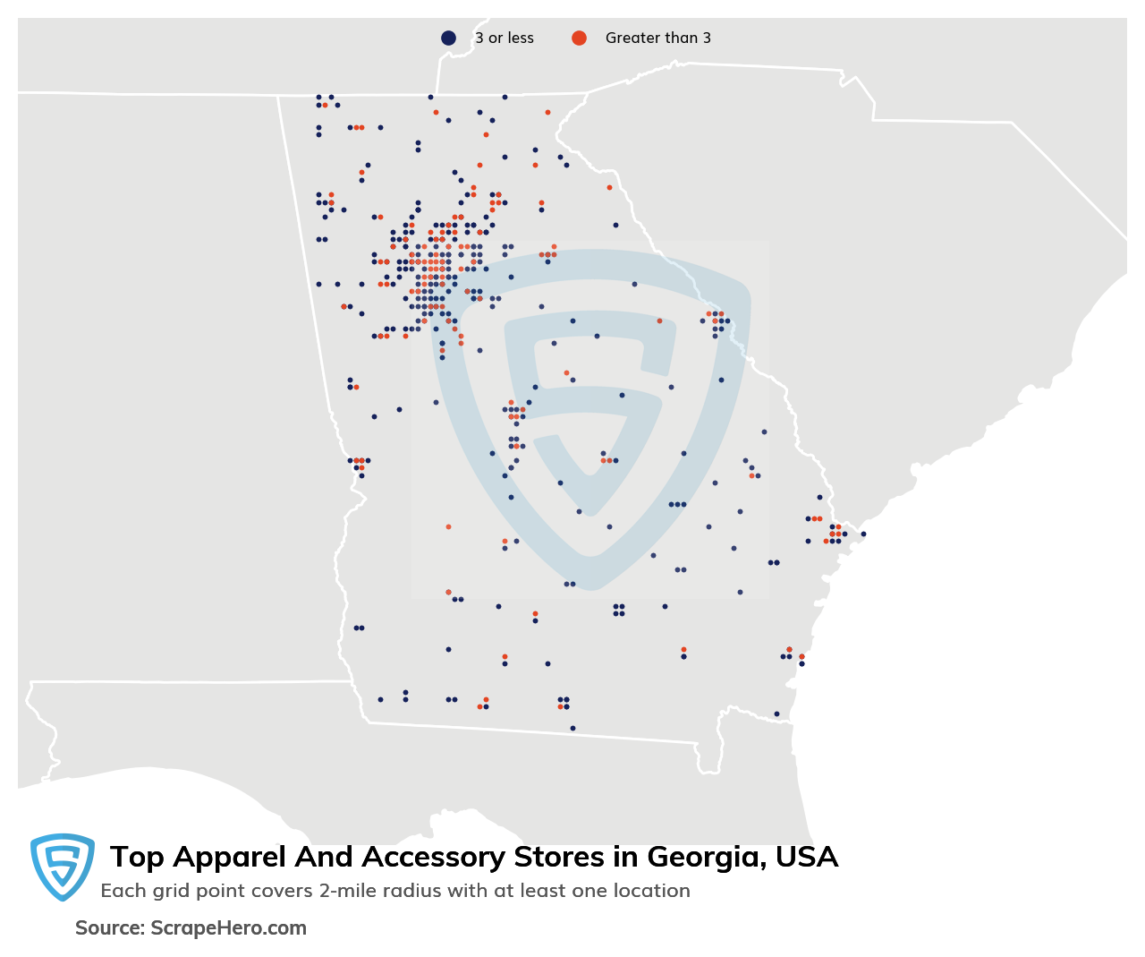 Map of top apparel & accessory stores in Georgia in 2022