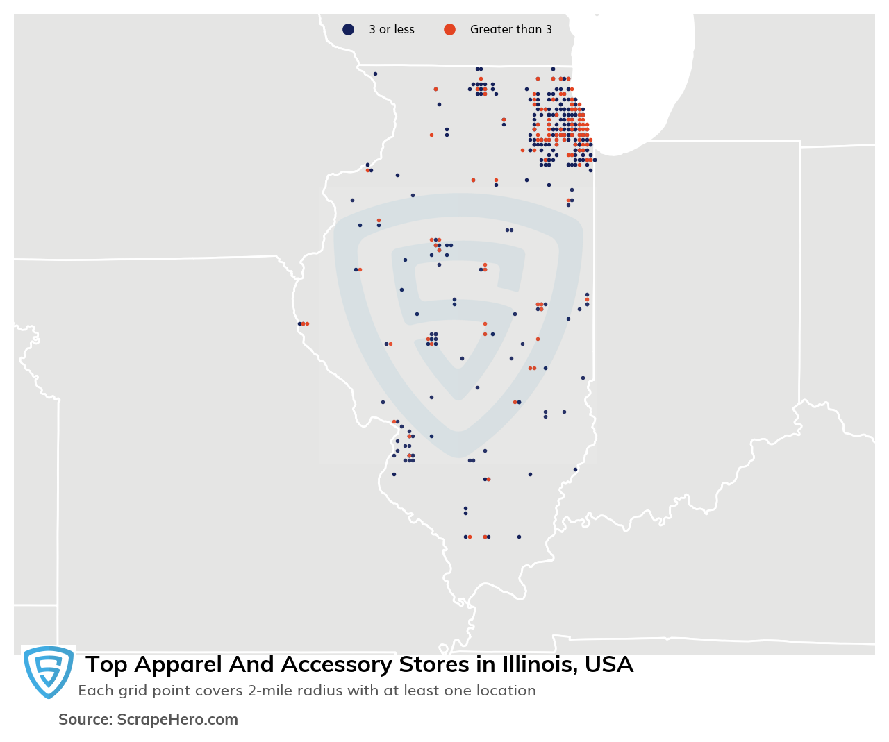 Map of 10 Largest apparel & accessory stores in Illinois in 2023 Based on Locations