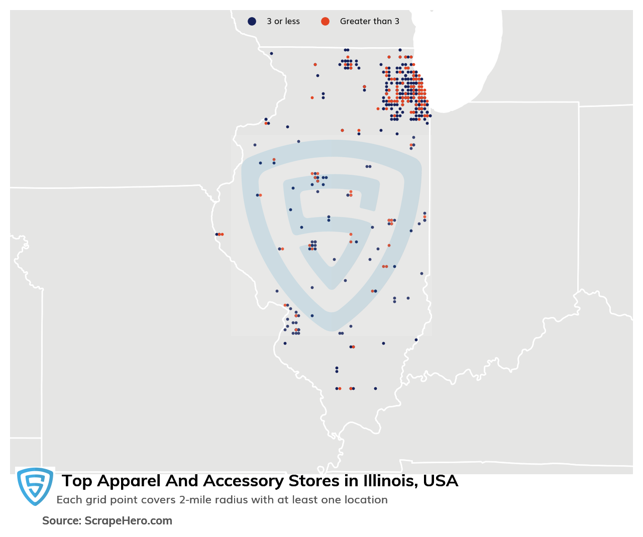 Map of top apparel & accessory stores in Illinois in 2022