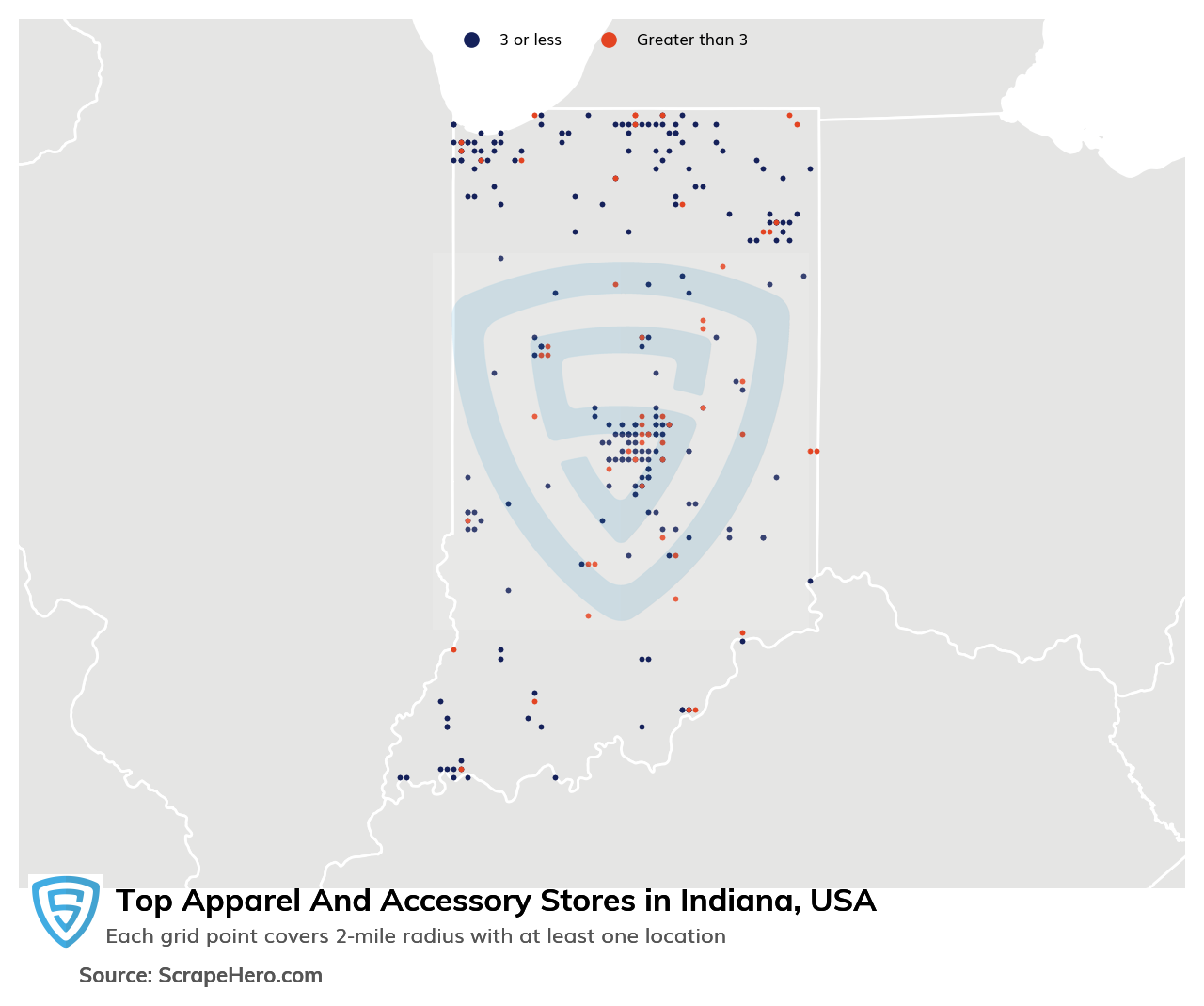 Map of top apparel & accessory stores in Indiana in 2024