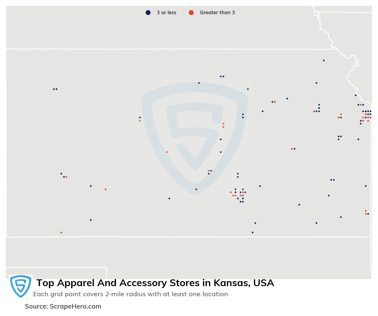 Map of 10 Largest apparel & accessory stores in Kansas in 2026 Based on Locations