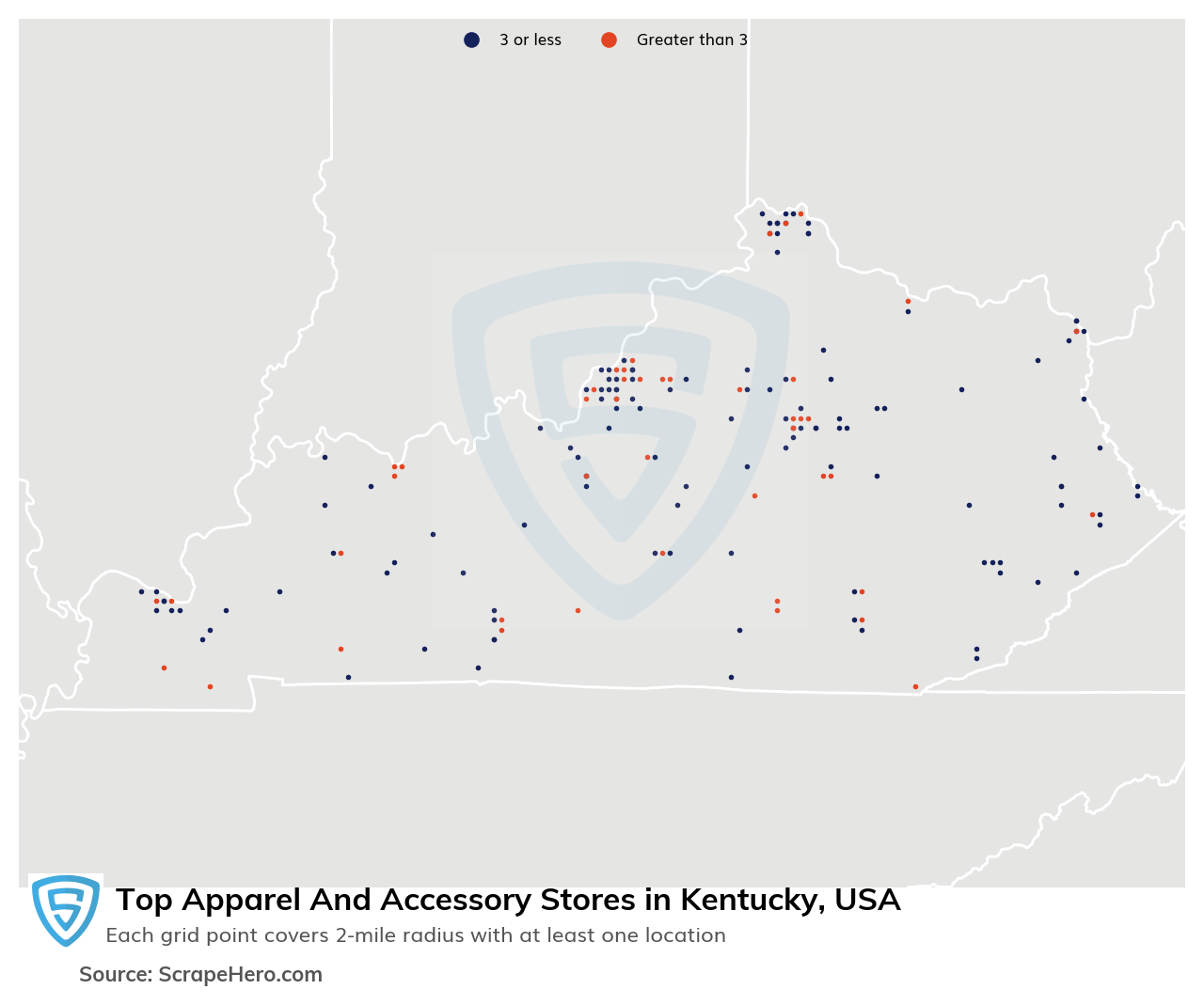 Map of 10 Largest apparel & accessory stores in Kentucky in 2025 Based on Locations