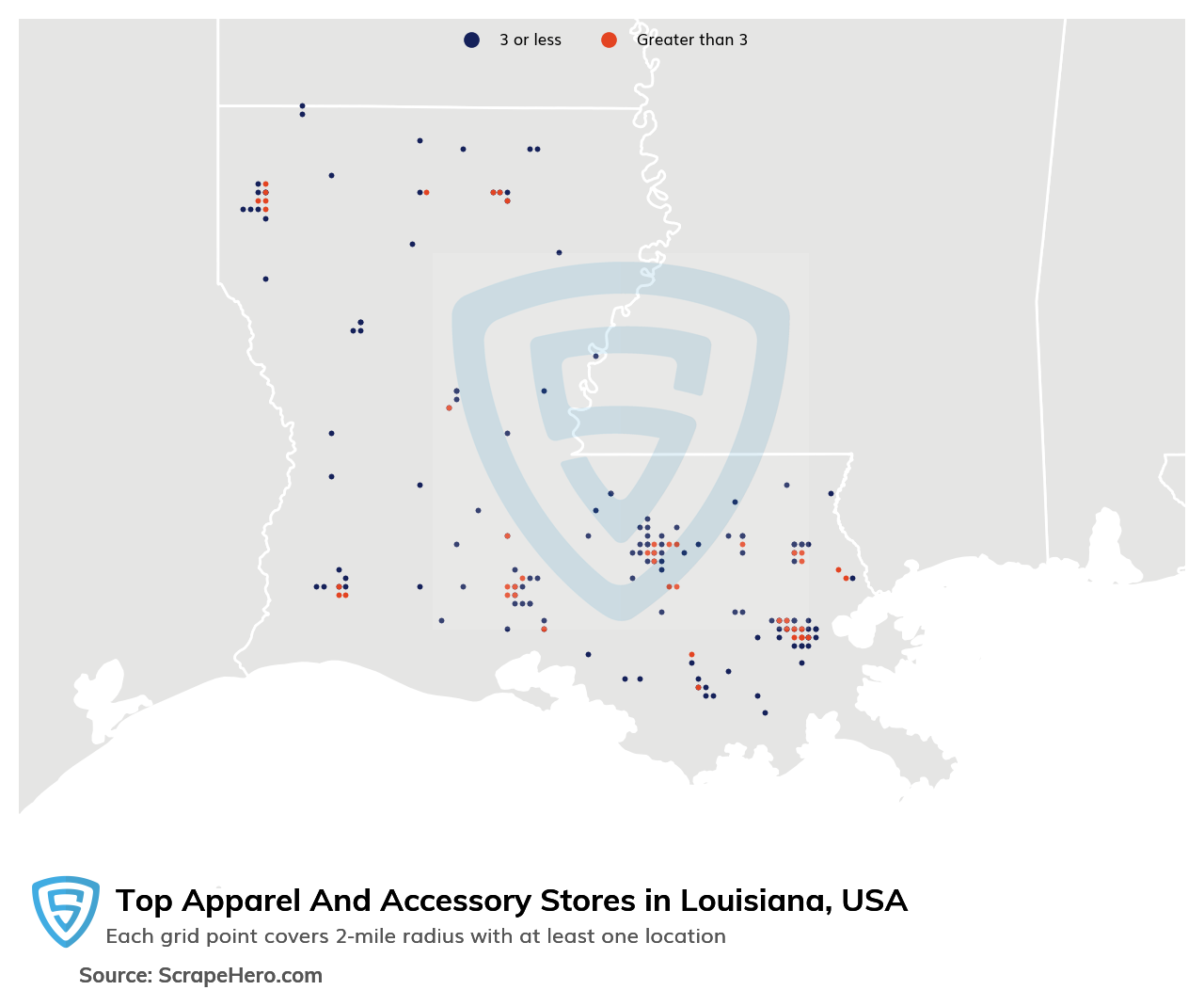 Map of top apparel & accessory stores in Louisiana in 2024