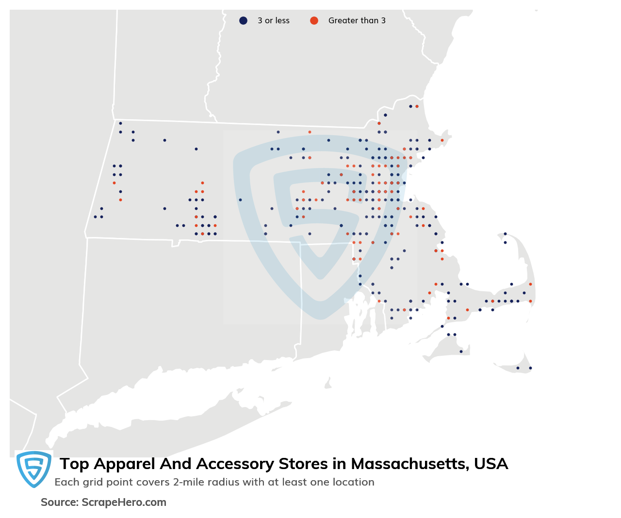 Map of top apparel & accessory stores in Massachusetts in 2023