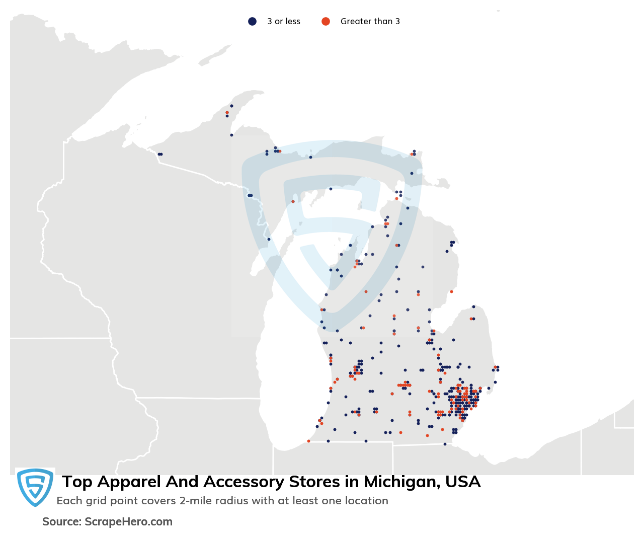 Map of top apparel & accessory stores in Michigan in 2023