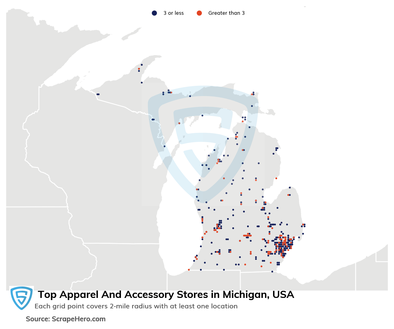 Map of top apparel & accessory stores in Michigan in 2024