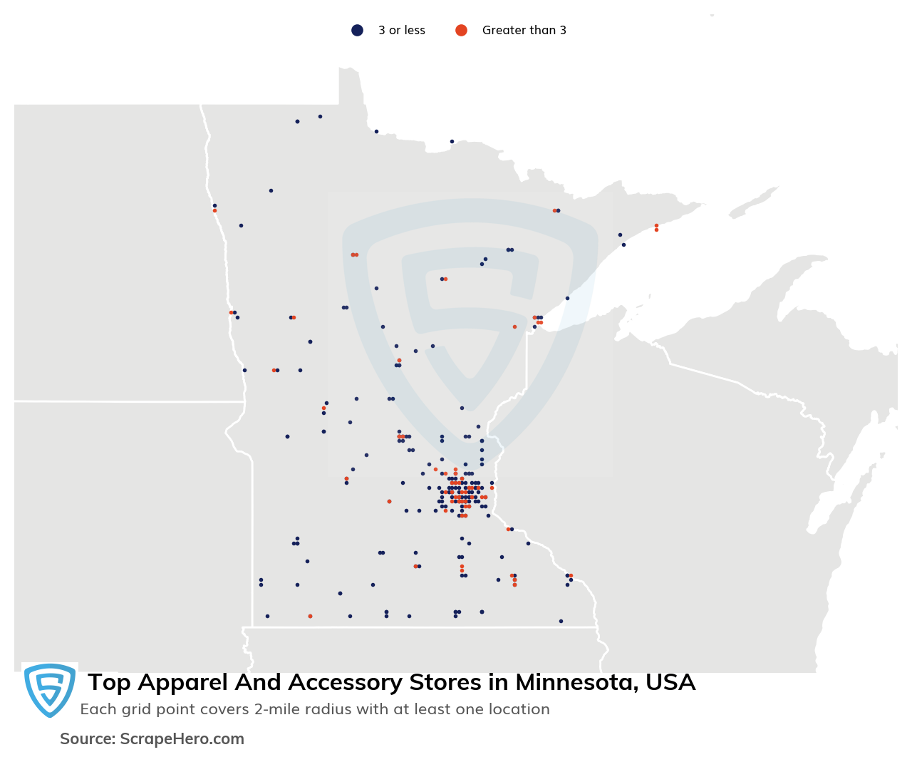 Map of 10 Largest apparel & accessory stores in Minnesota in 2025 Based on Locations
