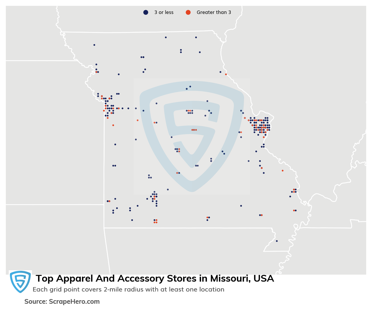 Map of top apparel & accessory stores in Missouri in 2024