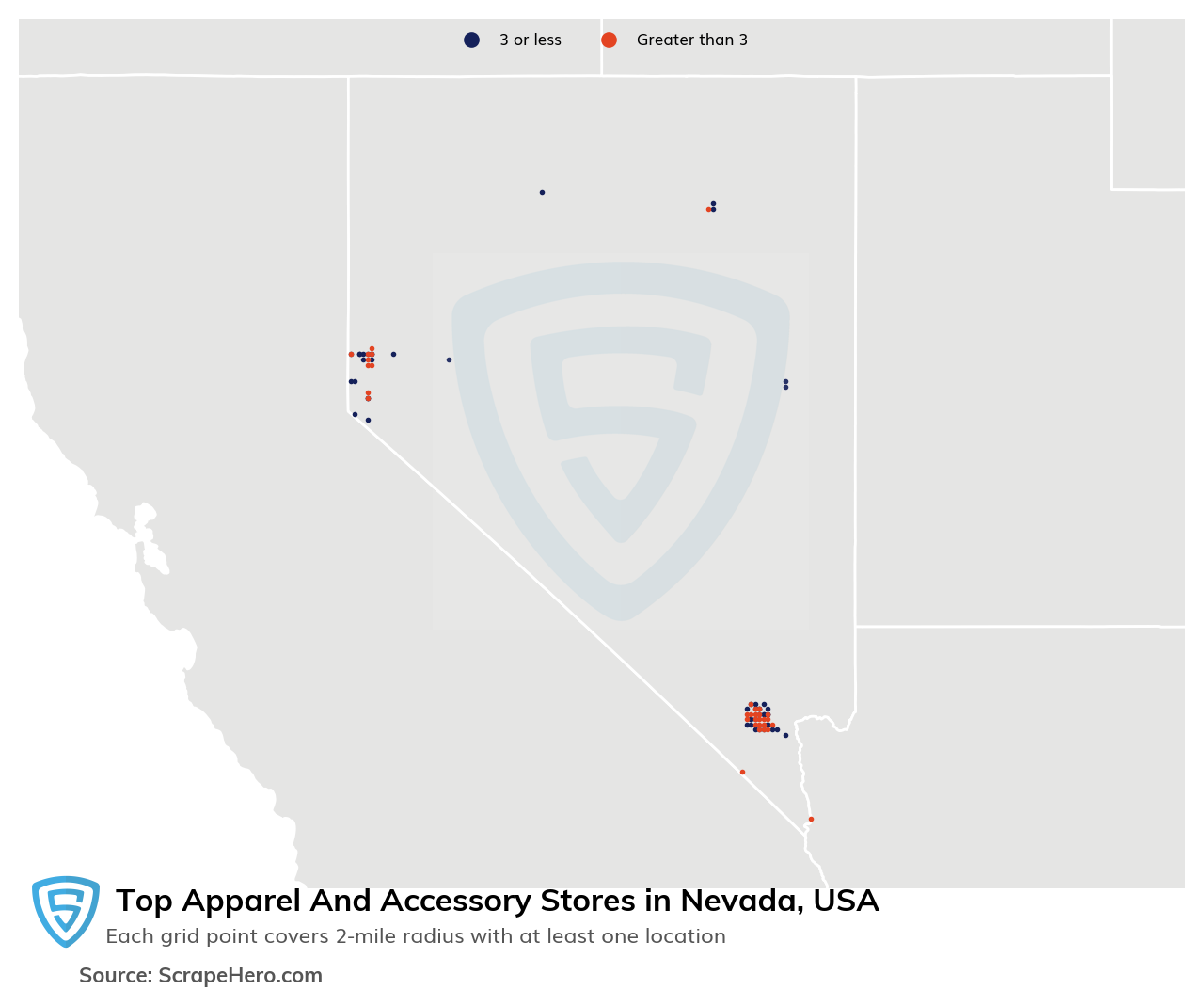 Map of 10 Largest apparel & accessory stores in Nevada in 2025 Based on Locations