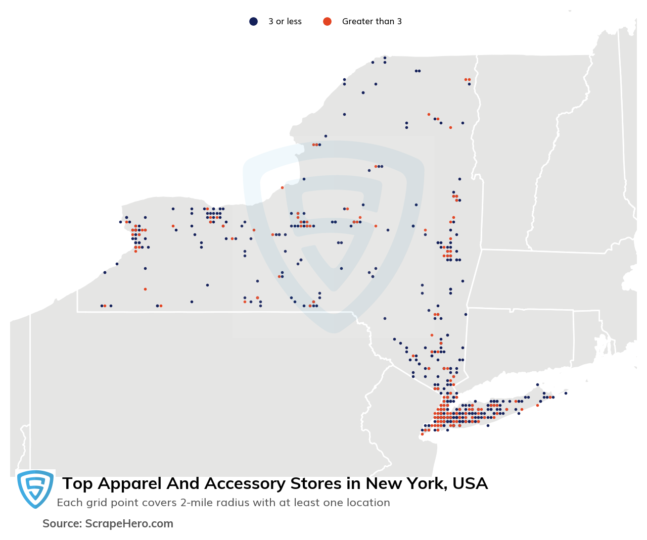 Map of 10 Largest apparel & accessory stores in New York in 2023 Based on Locations