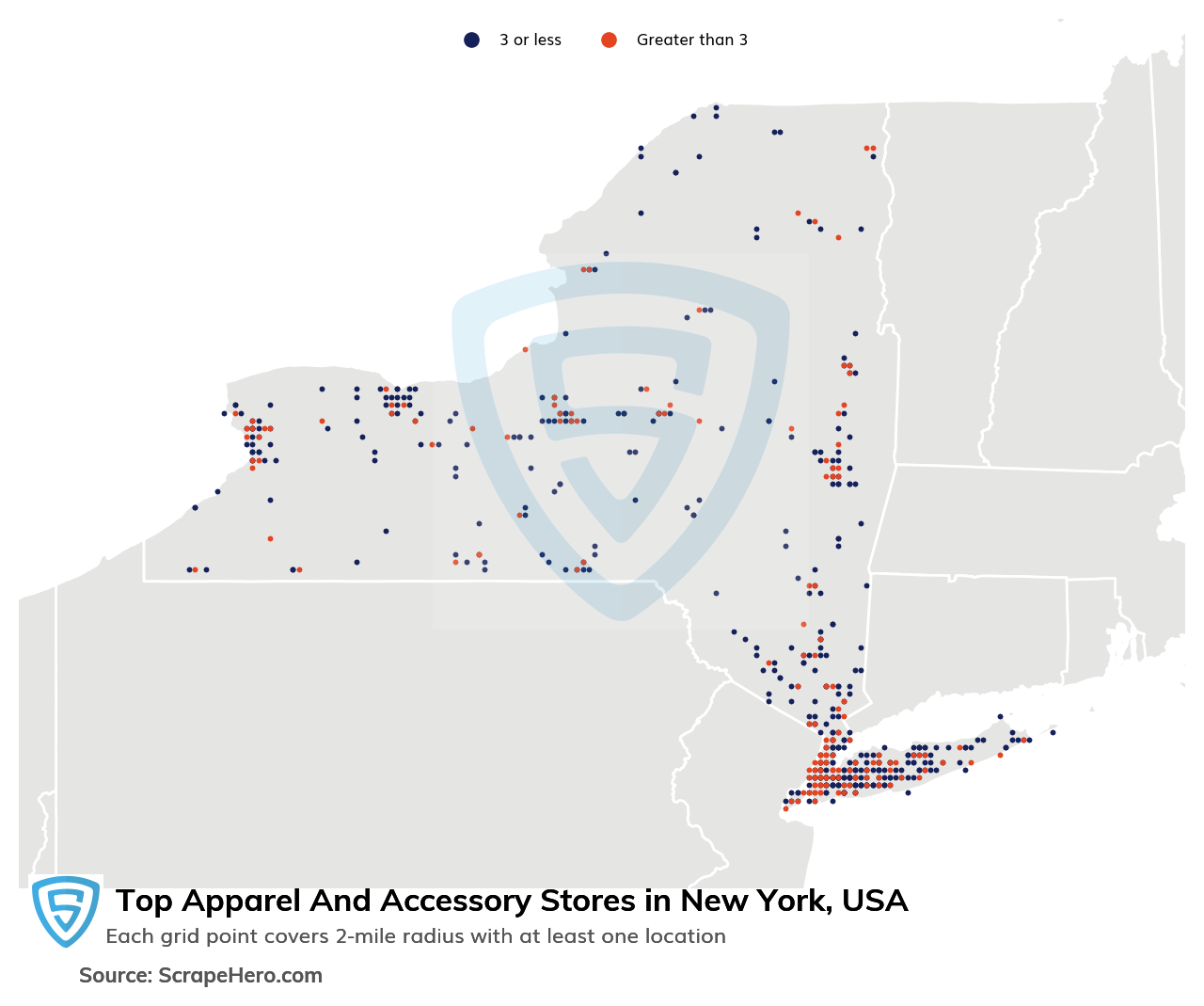 Map of top apparel & accessory stores in New York in 2022