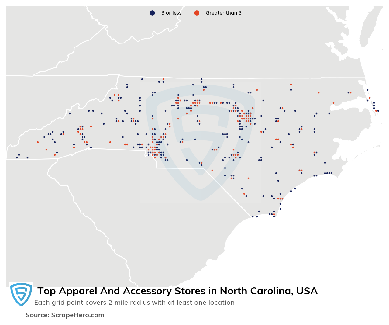 Map of 10 Largest apparel & accessory stores in North Carolina in 2025 Based on Locations