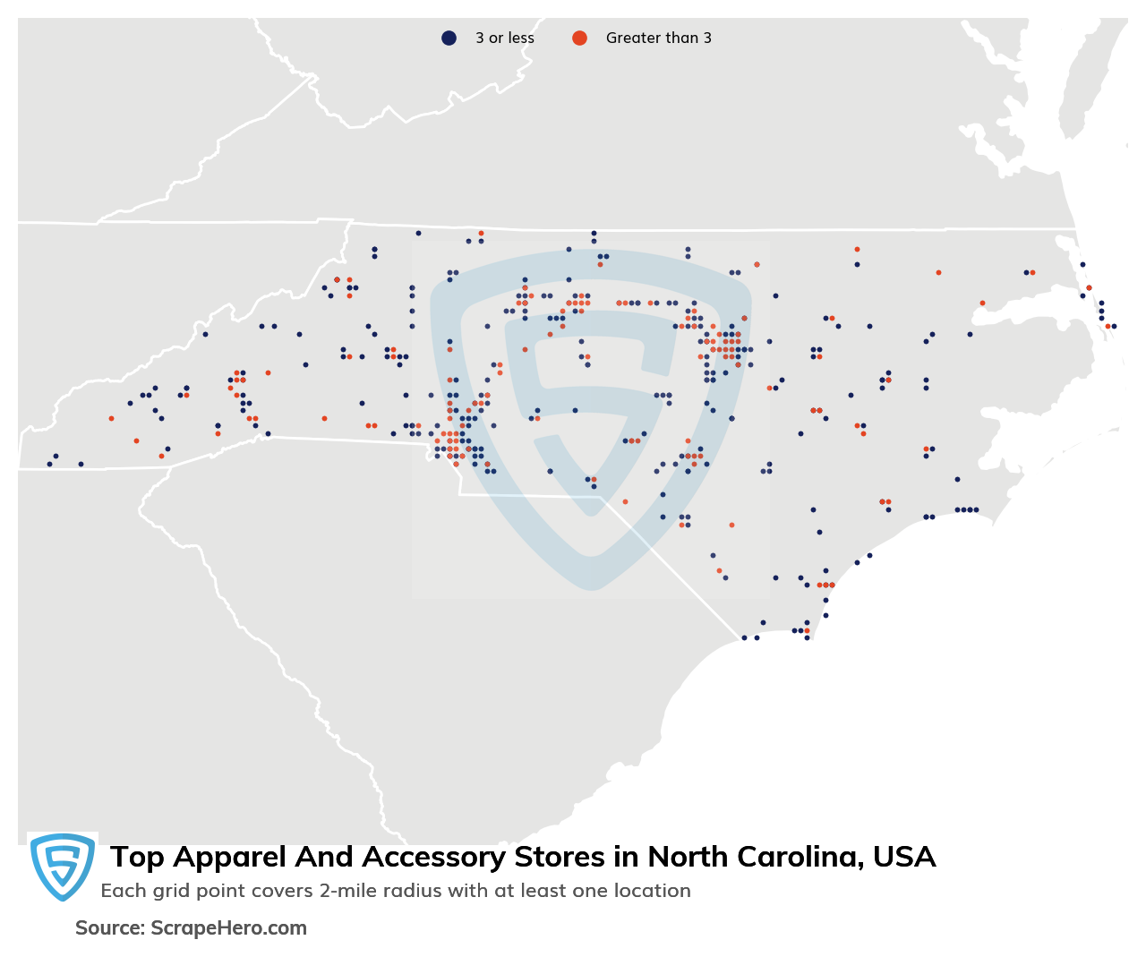 Map of top apparel & accessory stores in North Carolina in 2024