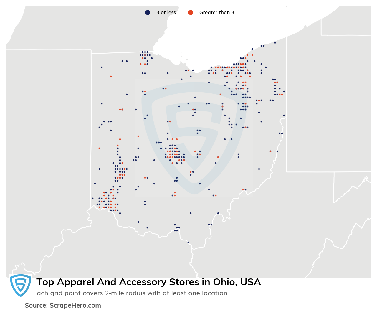 Map of 10 Largest apparel & accessory stores in Ohio in 2025 Based on Locations