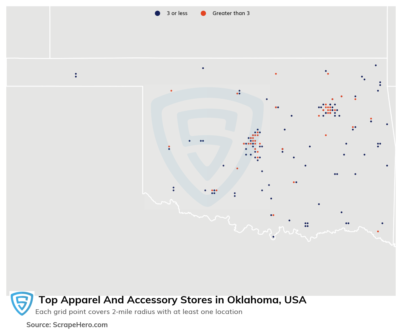 Map of 10 Largest apparel & accessory stores in Oklahoma in 2025 Based on Locations