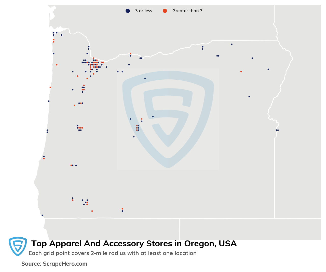 Map of top apparel & accessory stores in Oregon in 2024