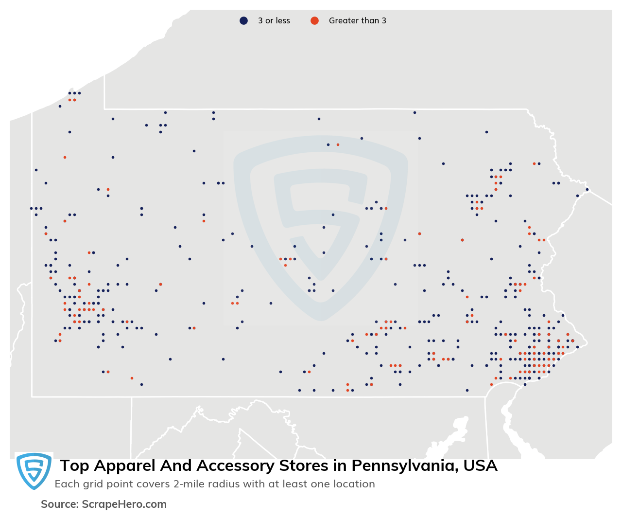 Map of 10 Largest apparel & accessory stores in Pennsylvania in 2023 Based on Locations