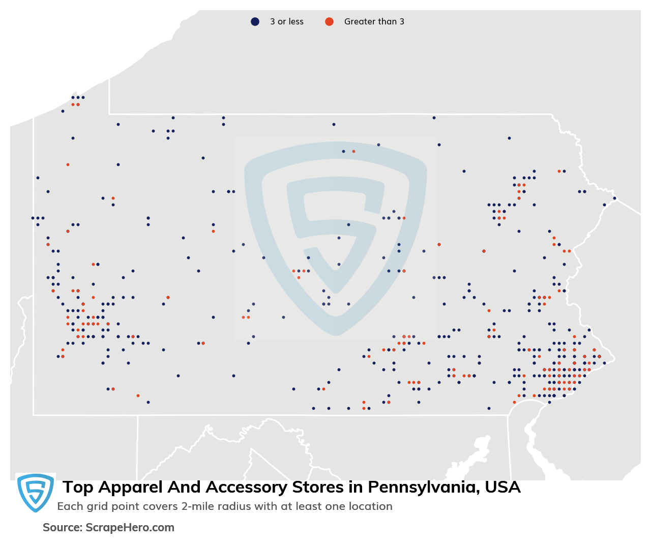 Map of top apparel & accessory stores in Pennsylvania in 2023