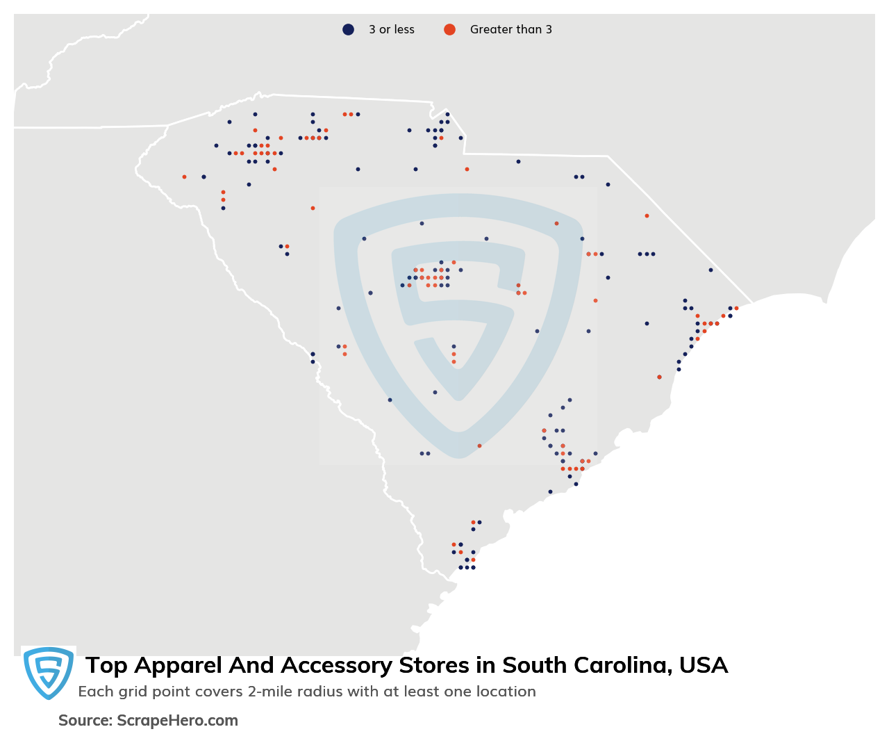 Map of top apparel & accessory stores in South Carolina in 2024