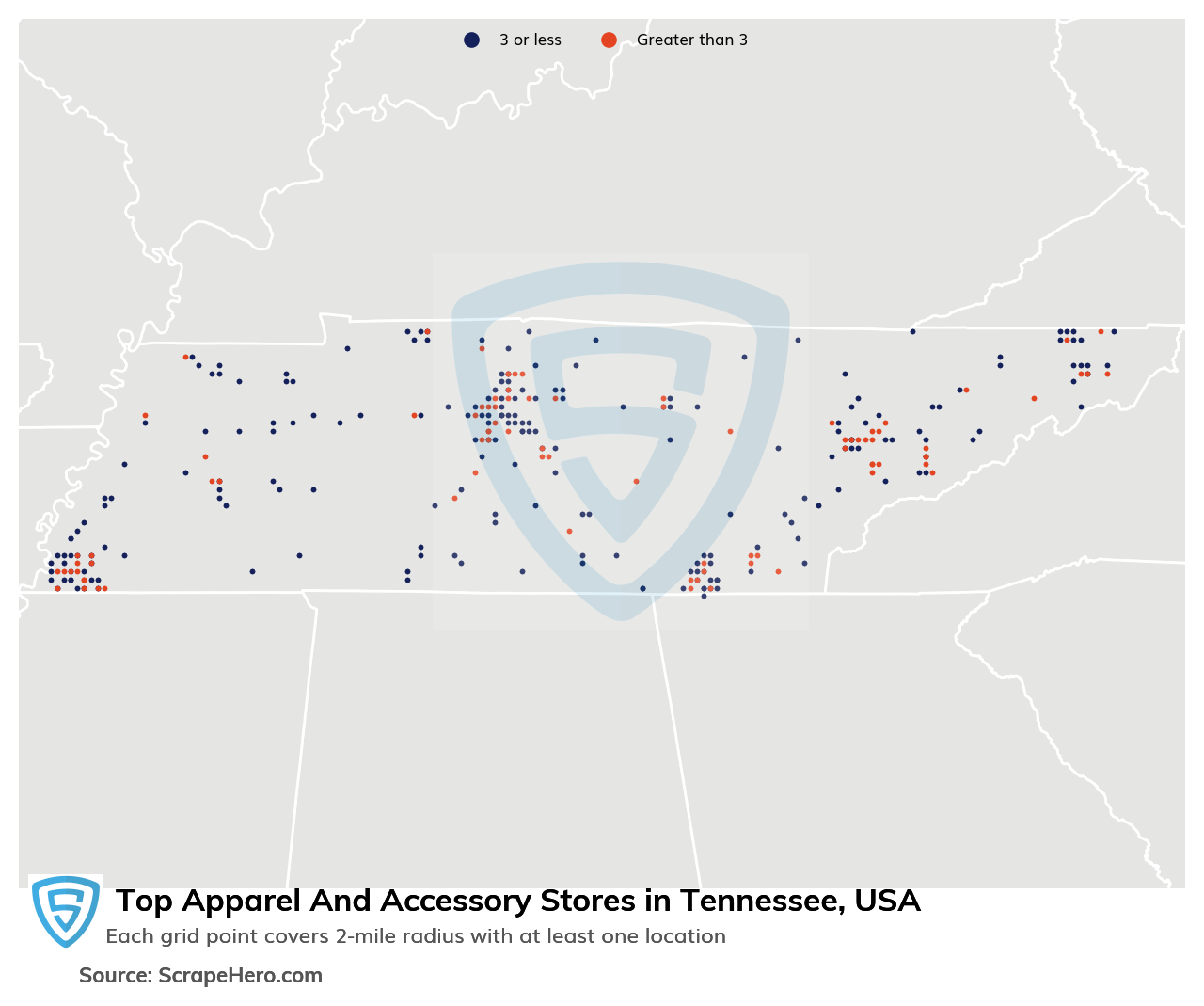 Map of top apparel & accessory stores in Tennessee in 2024