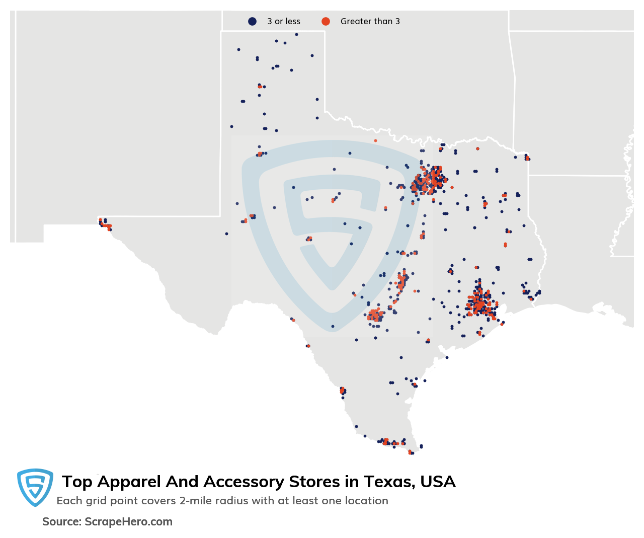 Map of top apparel & accessory stores in Texas in 2023