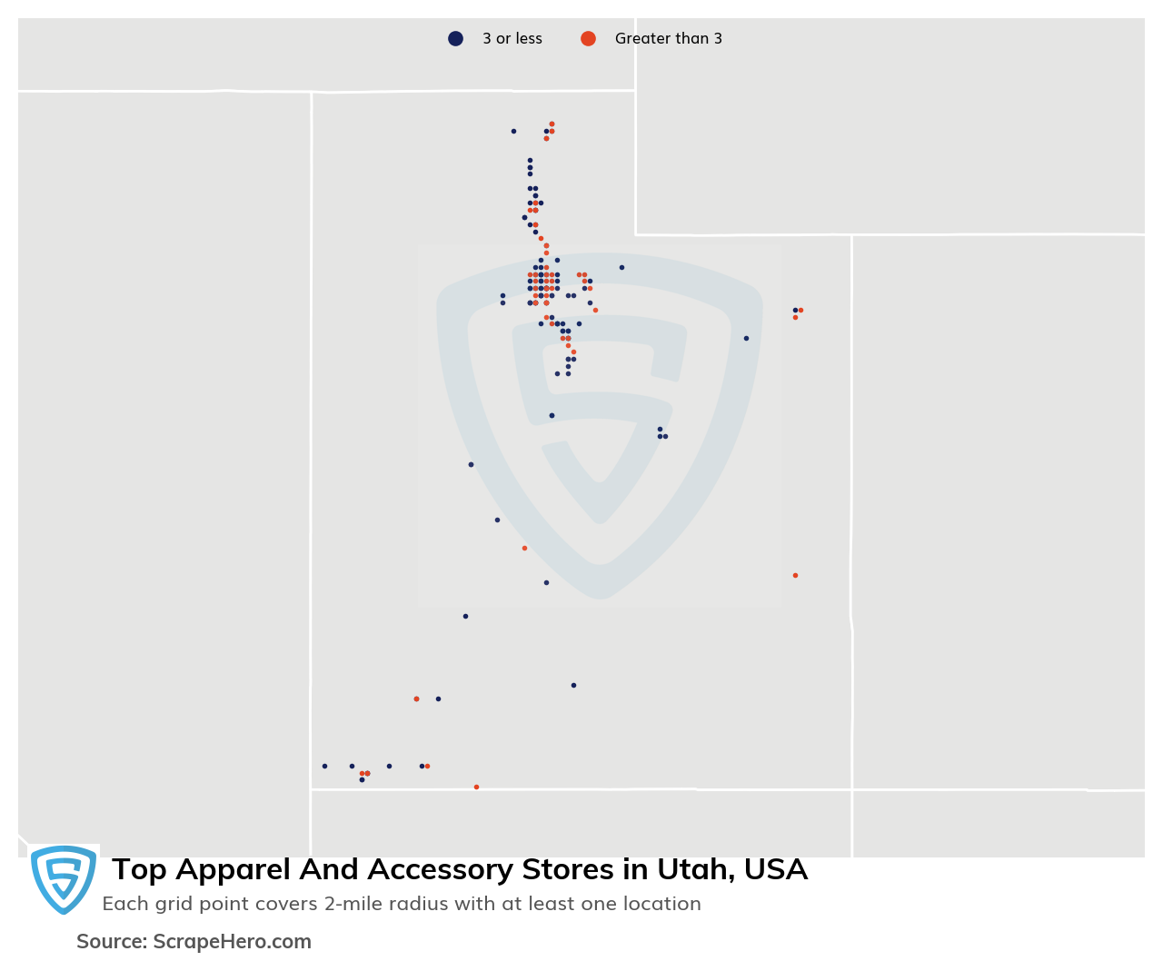 Map of 10 Largest apparel & accessory stores in Utah in 2025 Based on Locations
