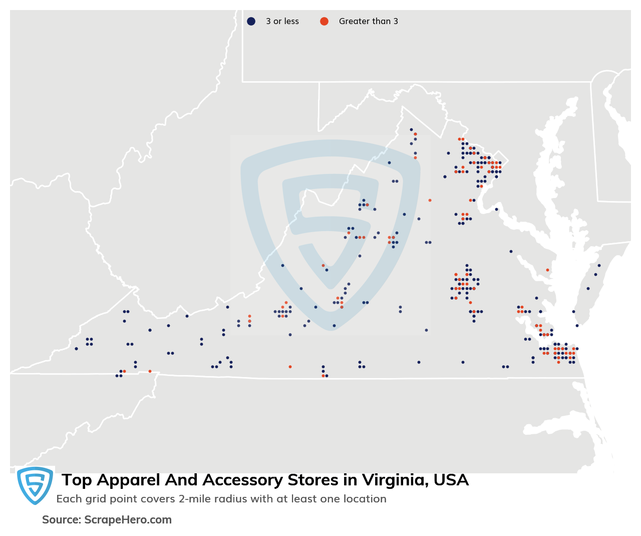 Map of top apparel & accessory stores in Virginia in 2022