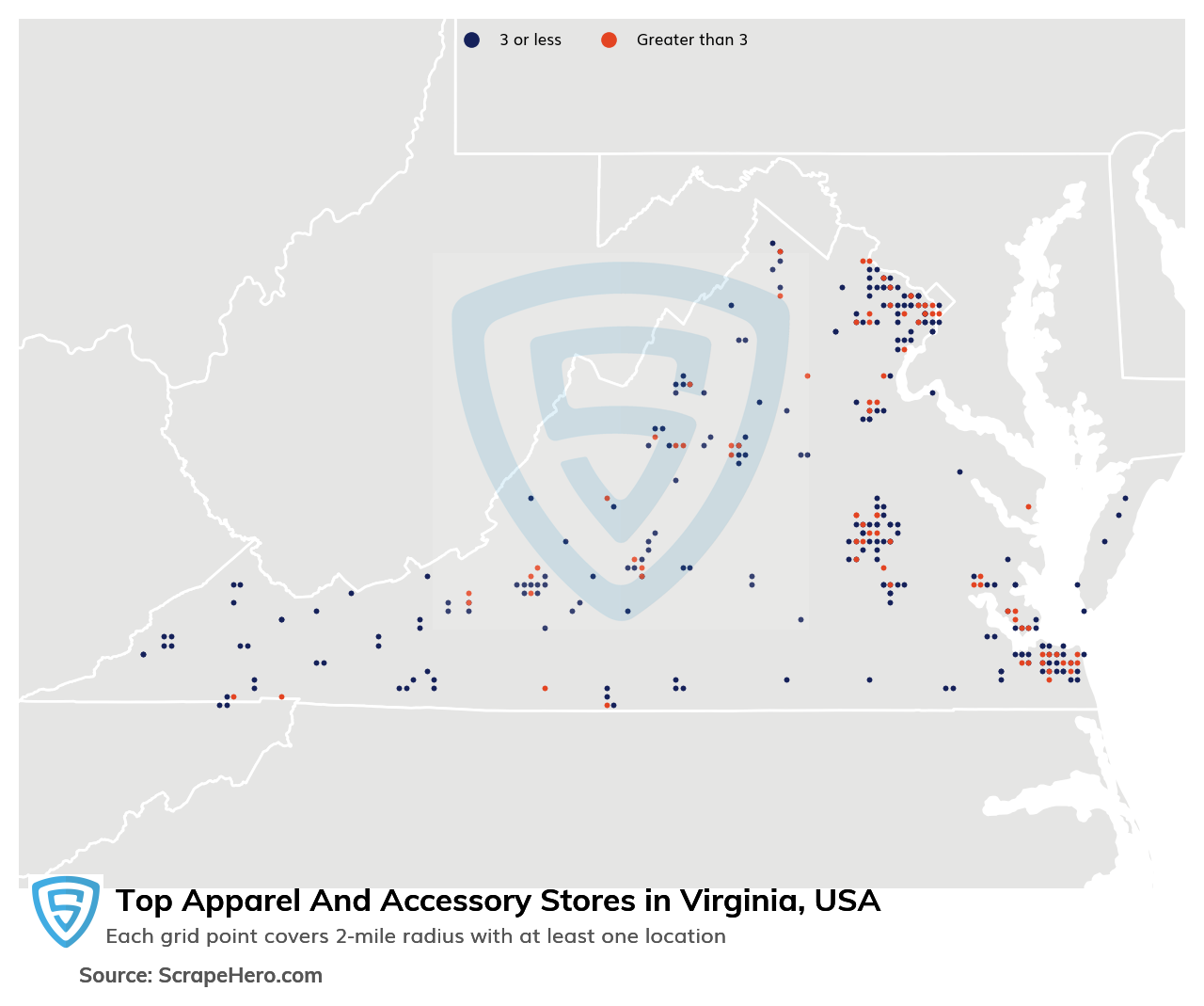 Map of top apparel & accessory stores in Virginia in 2024