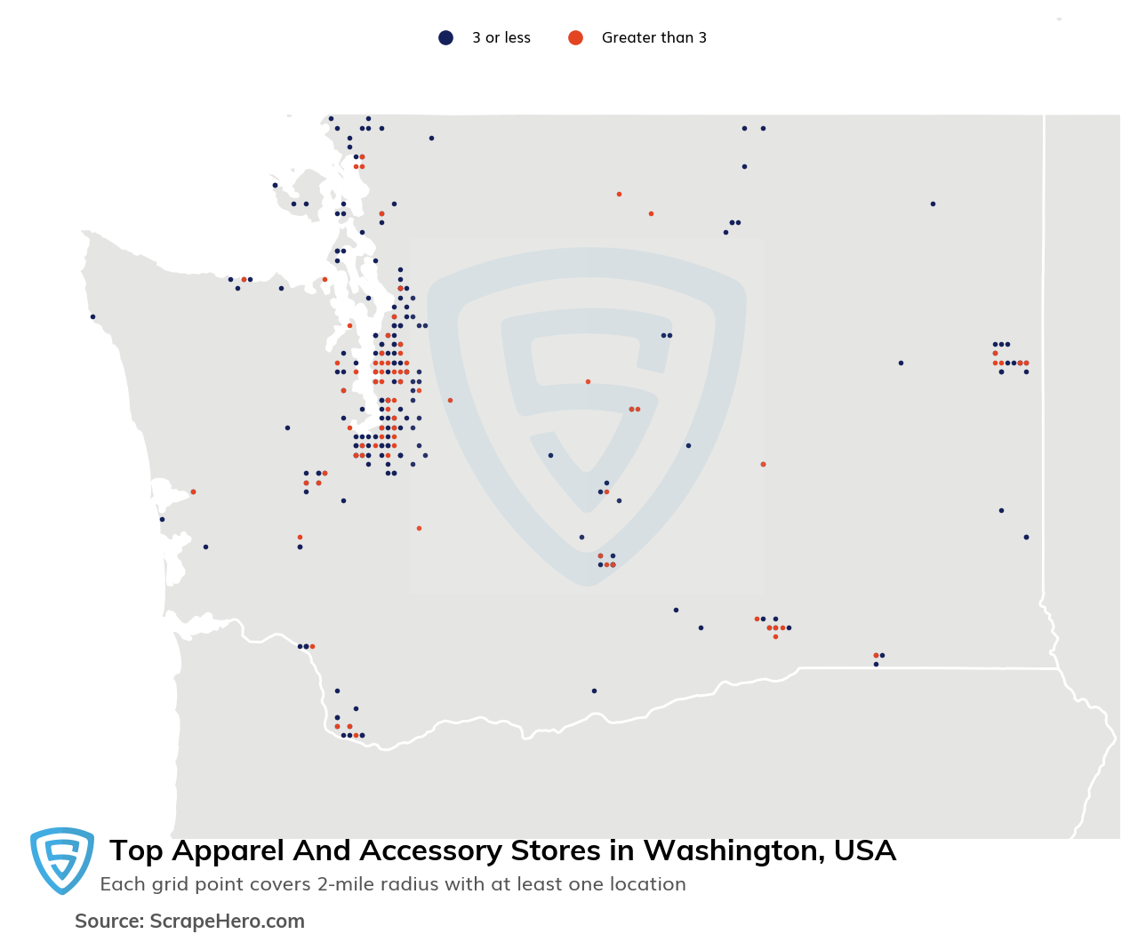 Map of 10 Largest apparel & accessory stores in Washington in 2025 Based on Locations