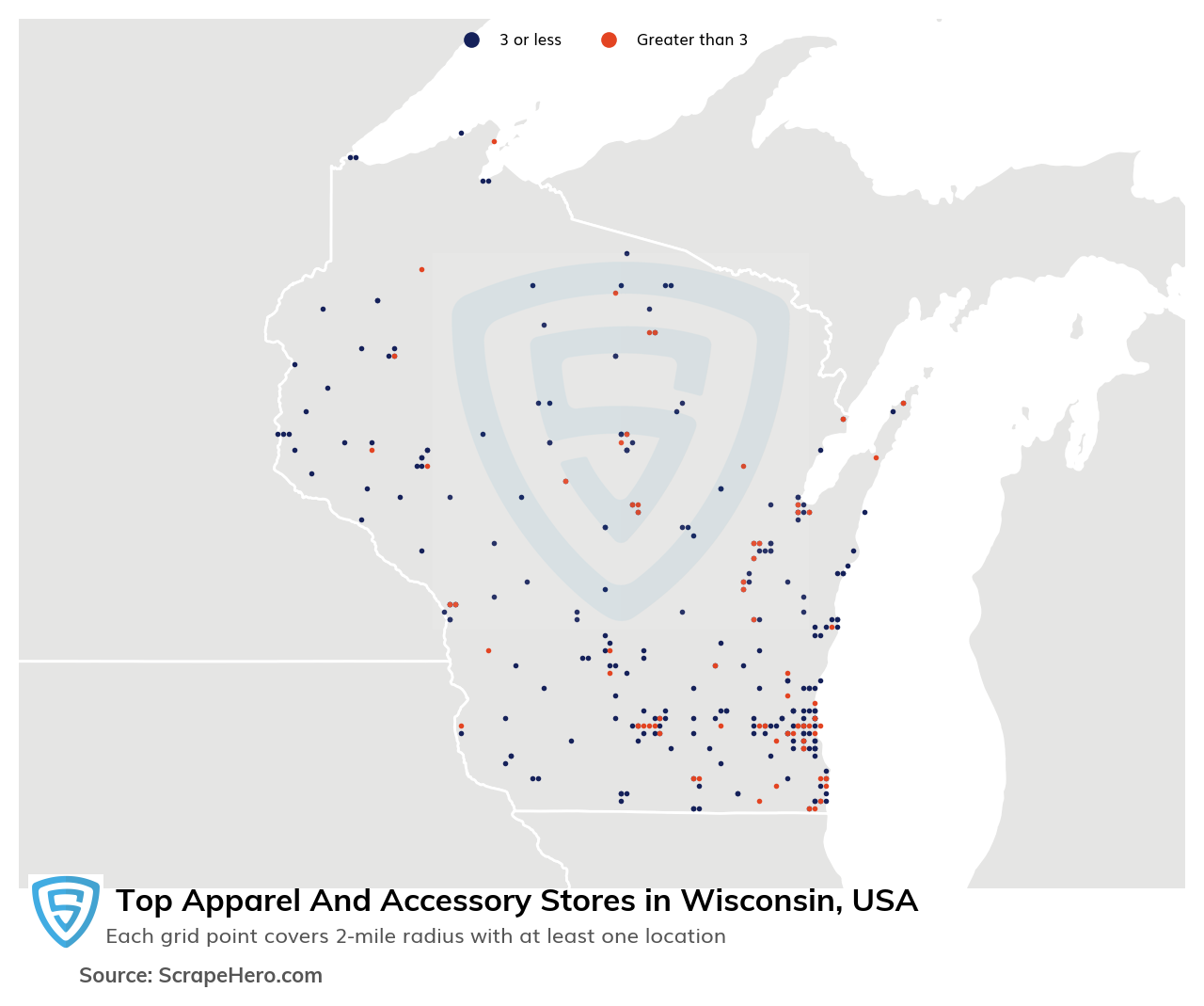 Map of 10 Largest apparel & accessory stores in Wisconsin in 2025 Based on Locations
