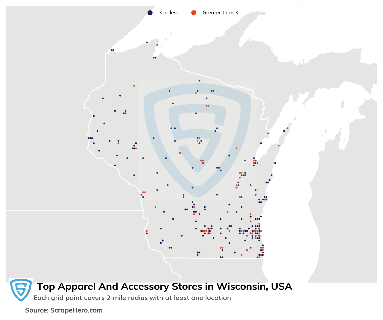 Map of top apparel & accessory stores in Wisconsin in 2024