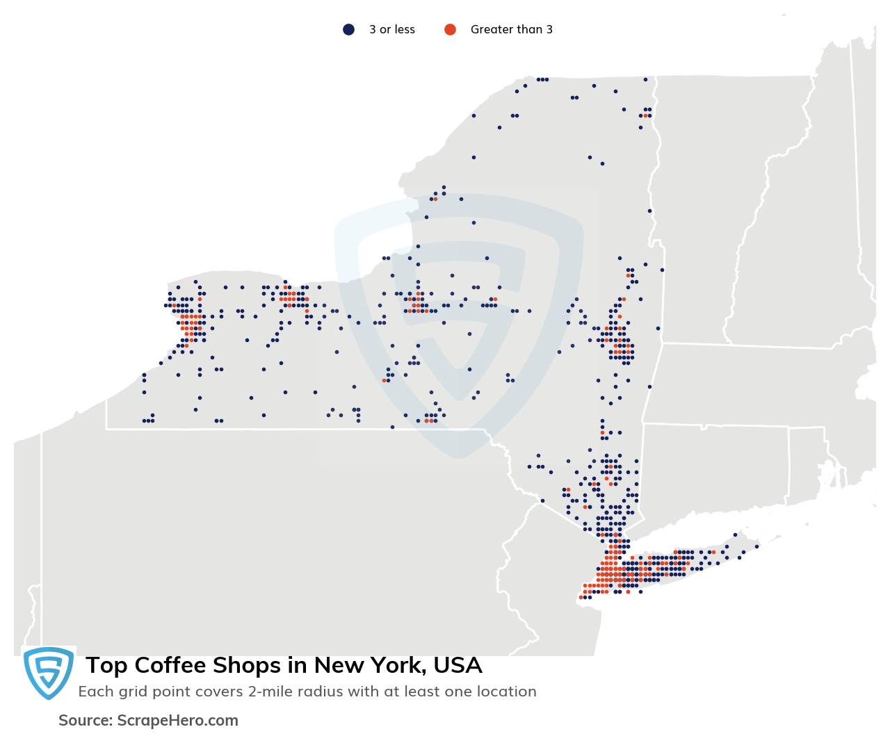 Map of 10 Largest coffee shops in New York in 2024 Based on Locations