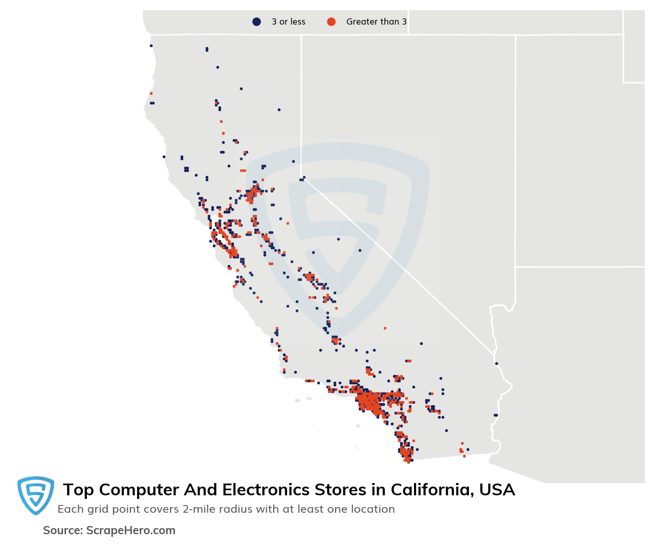 Map of 10 Largest computer & electronics stores in California in 2025 Based on Locations